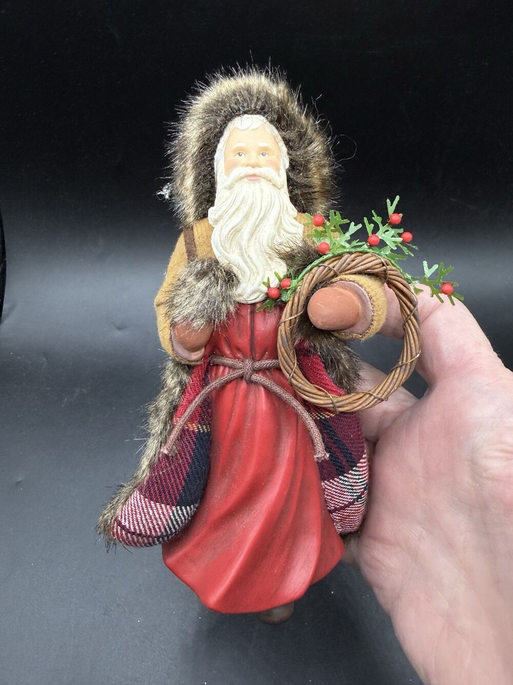Father Christmas #11 Hallmark Ornament - Plaid Coat w Red Gown NO BOX LO27
